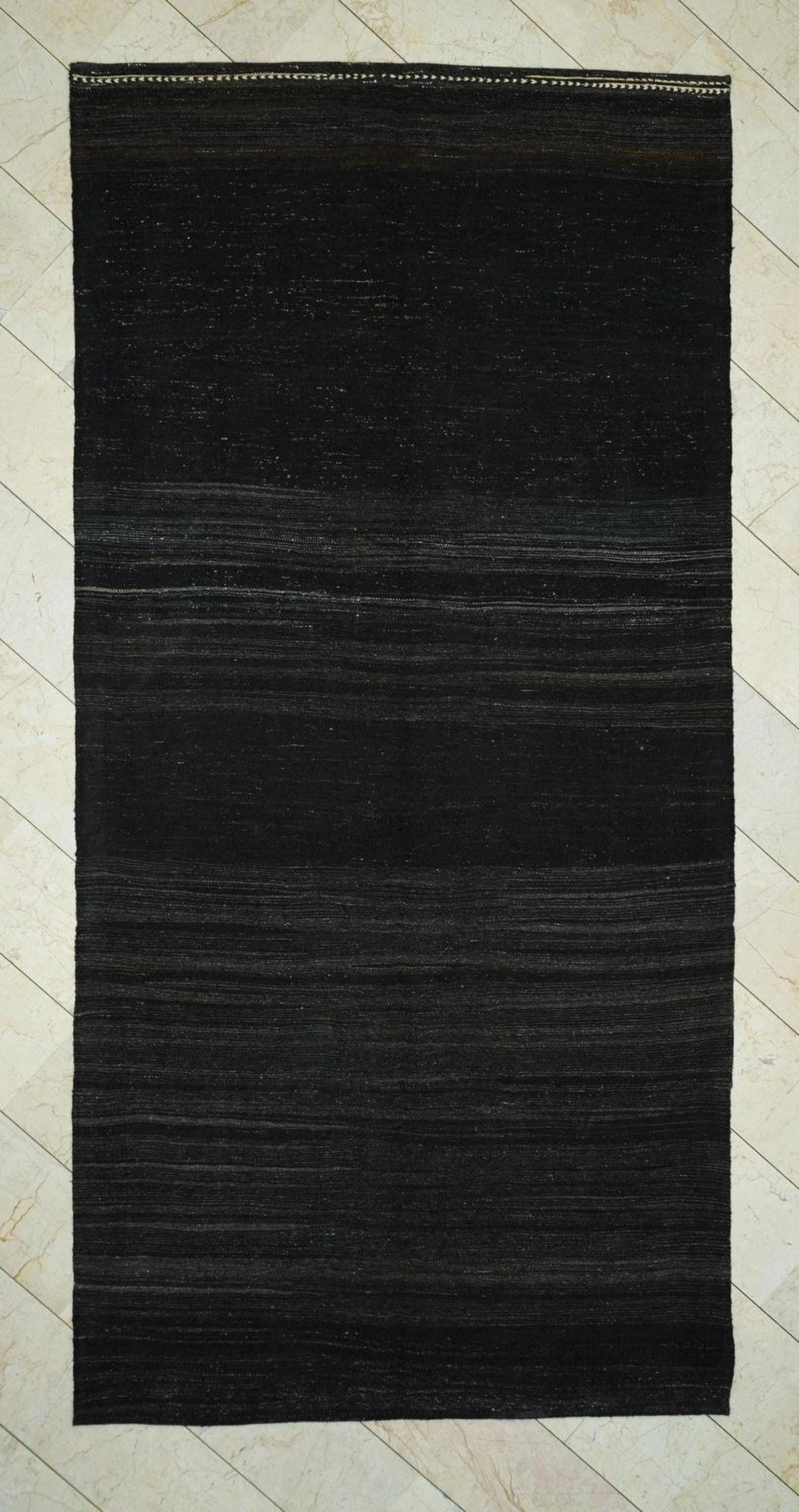 Striped Goat Hair Kilim Rug: Dark Brown & Gray, Turkish Flat Weave Rugs, 5.7x11.6 ft.