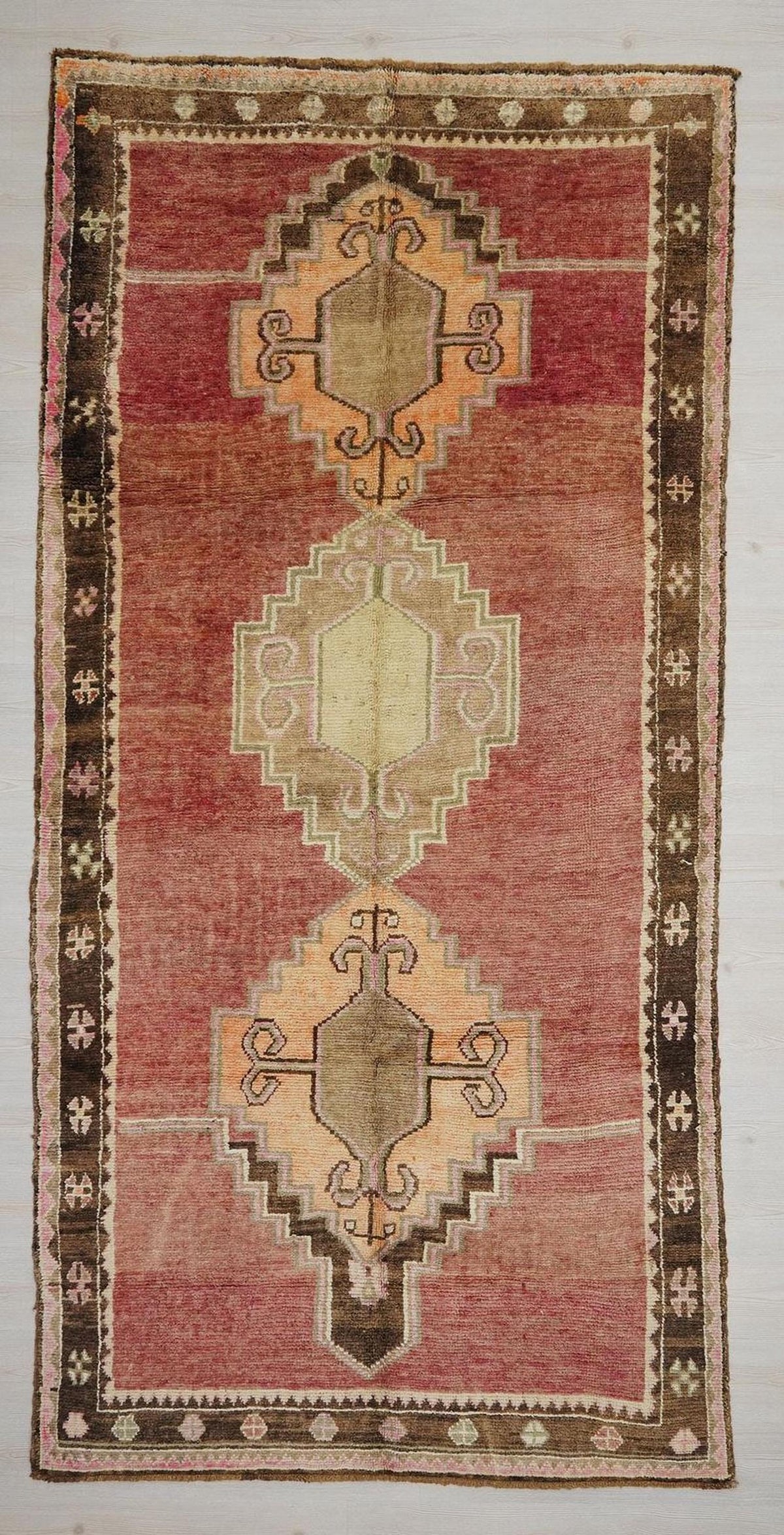 Handmade Old Turkish Kars Area Wool Rug: Primitive Decor Antique Rugs, 5.3x10.8 Ft.