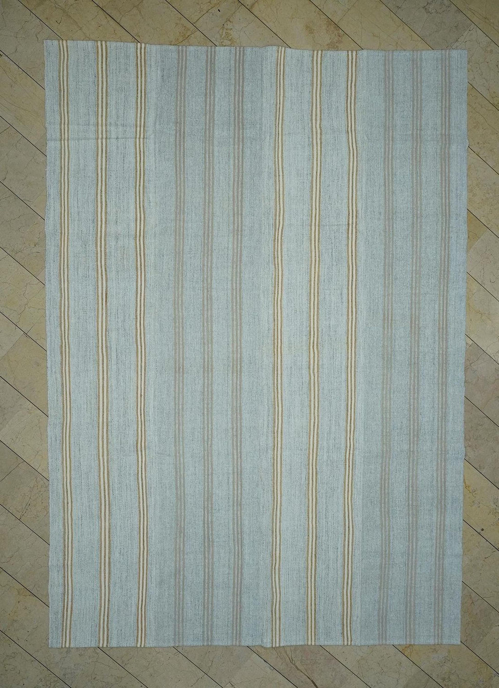ivory & Terra-cotta Stripe Vintage Turkish Kilim Rug 9x12: Cotton And Goat Hair Handwoven Rugs.