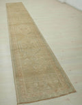 Extra Long Turkish Rug Runner: Handmade Wool Carpet, Faded Primitive Design (2.3x12.7 ft)