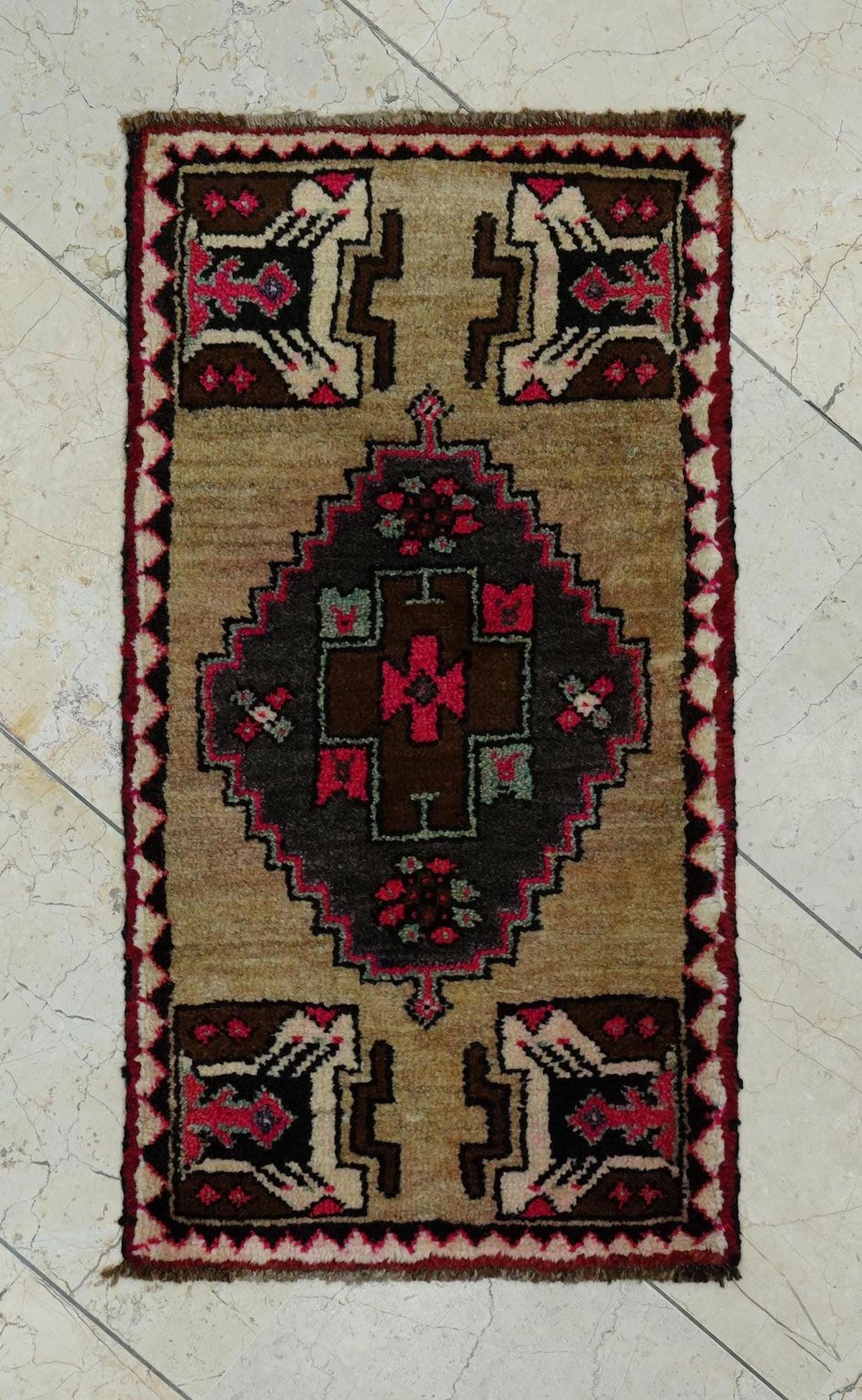 Wall Art Decor: Antique Handwoven Turkish Carpet Rug,2x3 Small Mid Anatolian Unique Rugs.