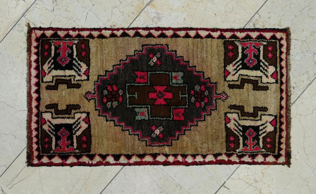 Wall Art Decor: Antique Handwoven Turkish Carpet Rug,2x3 Small Mid Anatolian Unique Rugs.