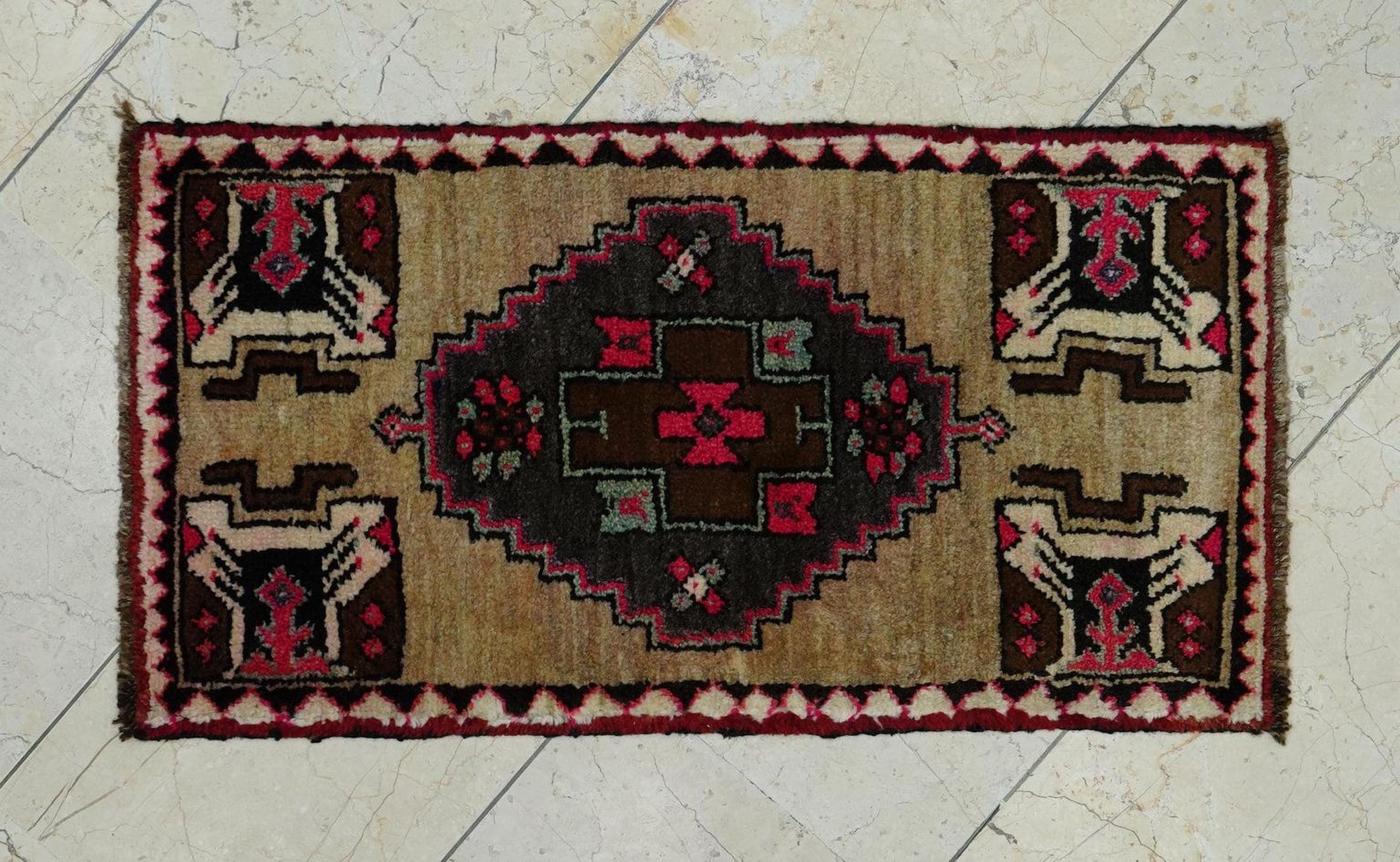 Wall Art Decor: Antique Handwoven Turkish Carpet Rug,2x3 Small Mid Anatolian Unique Rugs.