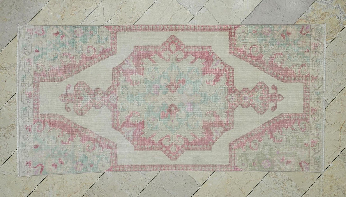Small Size Handmade Wool Oushak Rug: 3,7"x7,5" Ft,Mid-Century Turkish Carpet.