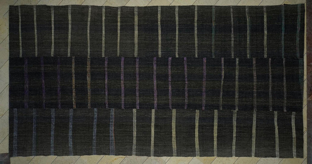 9x21 Extra Large Turkish Kilim Rug: Goat Hair & Rag, Handwoven Striped Pattern Rugs.