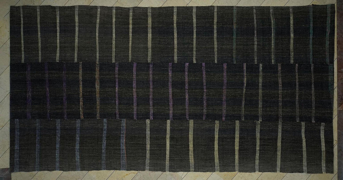9x21 Extra Large Turkish Kilim Rug: Goat Hair & Rag, Handwoven Striped Pattern Rugs.