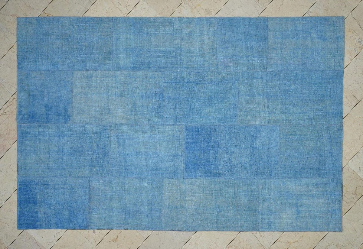 Overdye Blue Turkish Hemp Patchwork Kilim Rug,5.8"x9.8" Feet,