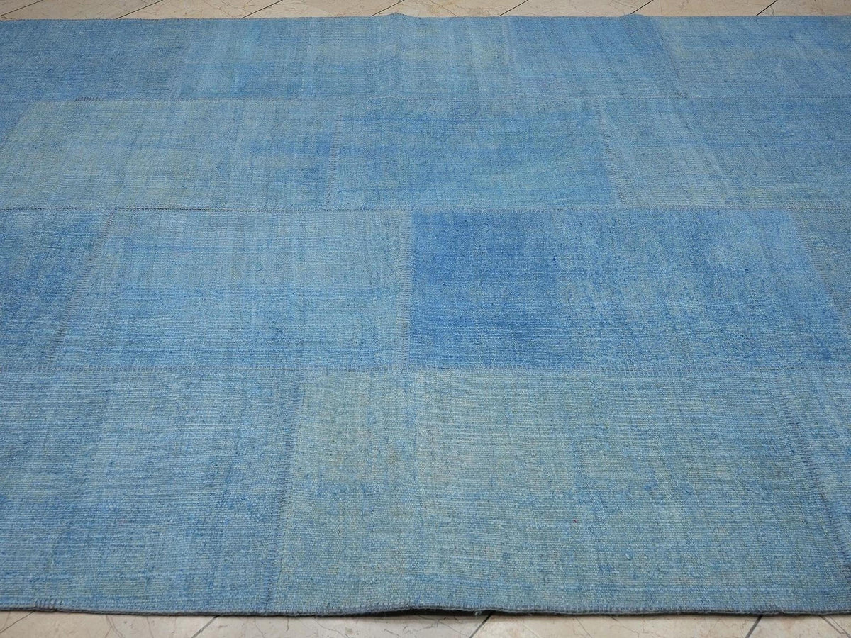 Overdye Blue Turkish Hemp Patchwork Kilim Rug,5.8"x9.8" Feet,
