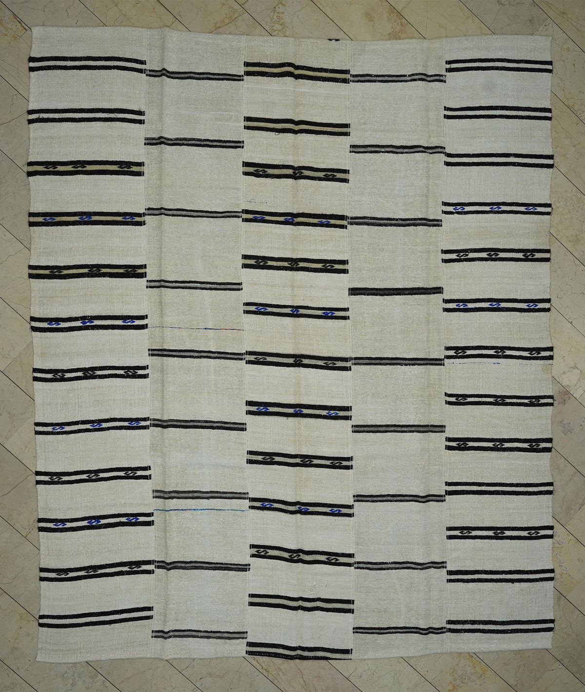 Striped Hemp Kilim Rug: Oversize Turkish Flat Weave Moody Decor Rugs 10"x12"