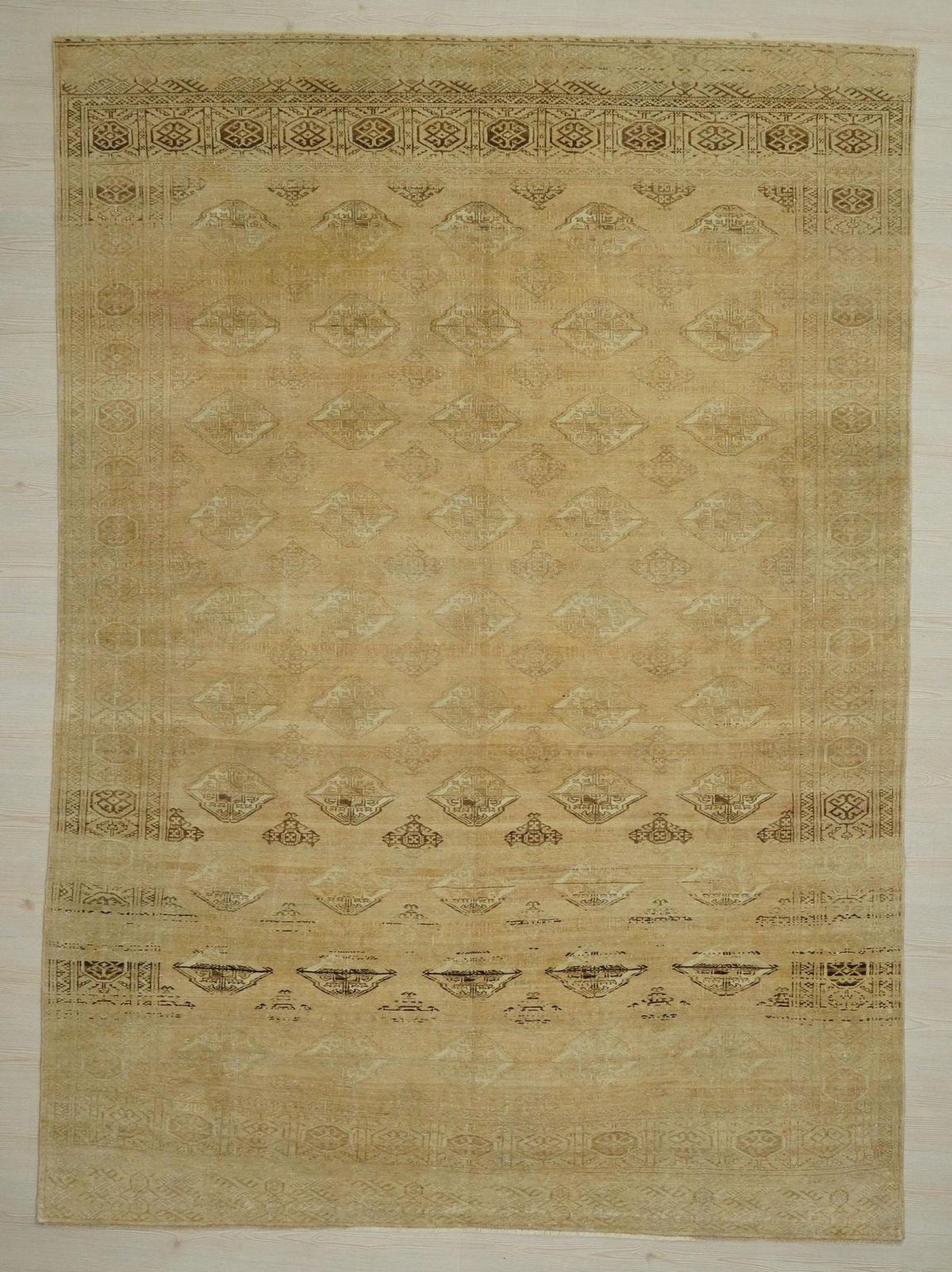 Handmade Wool Geometric Rug: 6.7x9.4 ft, Turkmenistan Carpet