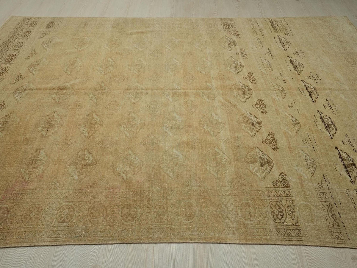 Handmade Wool Geometric Rug: 6.7x9.4 ft, Turkmenistan Carpet