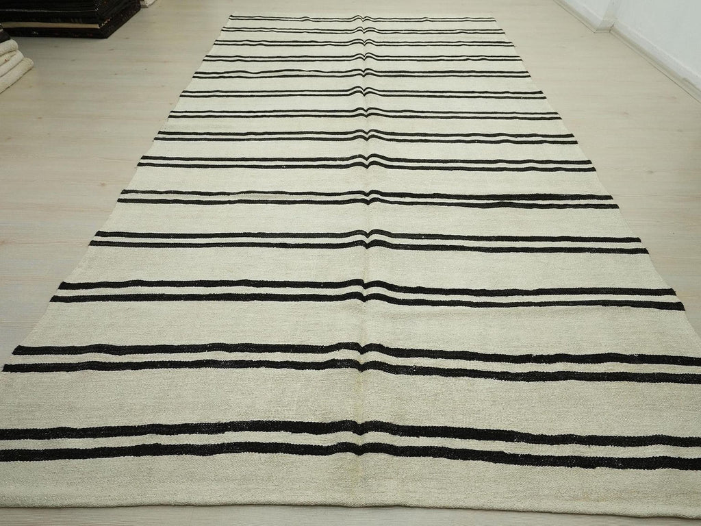 7x12 Stripe Eco-Friendly Hemp Kilim Rug: Scandinavian Home Style Seasonal Decor Turkish Rugs.