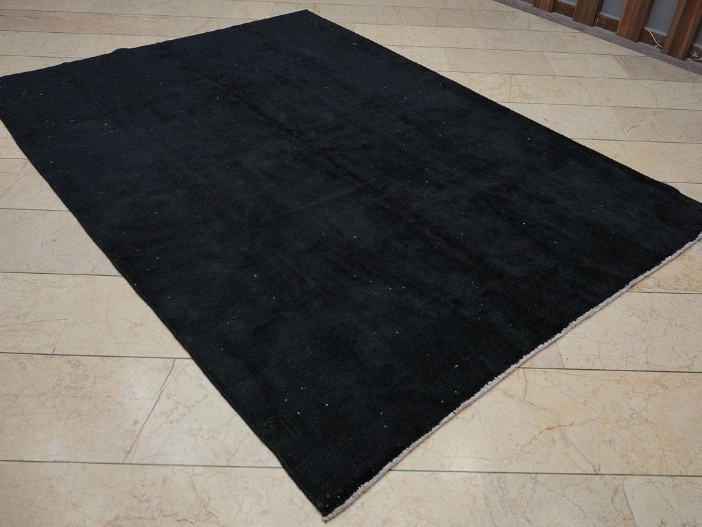 Overdye Plain Black-Vintage Turkish Oushak Rug: 5.8x8 Feet,Rugs For Living Room