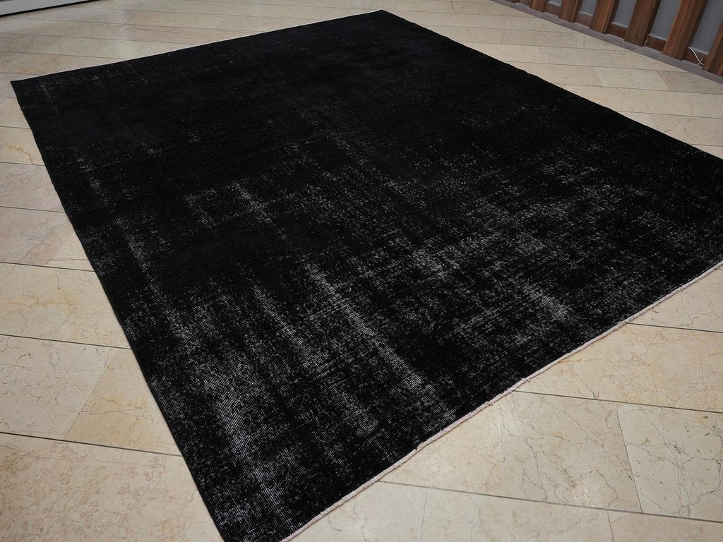 Overdye Plain Black Vintage Oushak Rug-8x10 Mid Century Modern Home Living Floor Turkish Rugs.