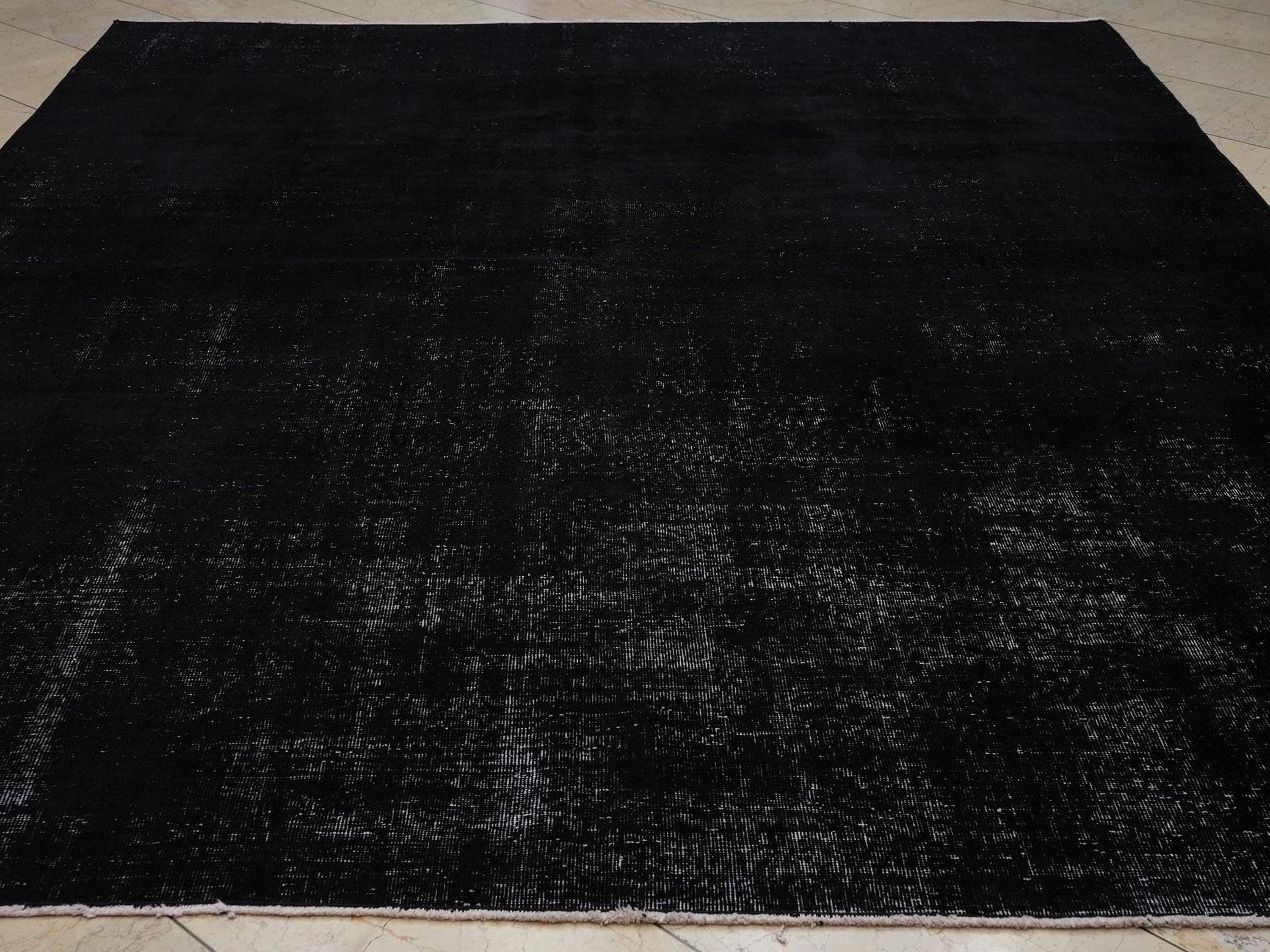 Overdye Plain Black Vintage Oushak Rug-8x10 Mid Century Modern Home Living Floor Turkish Rugs.