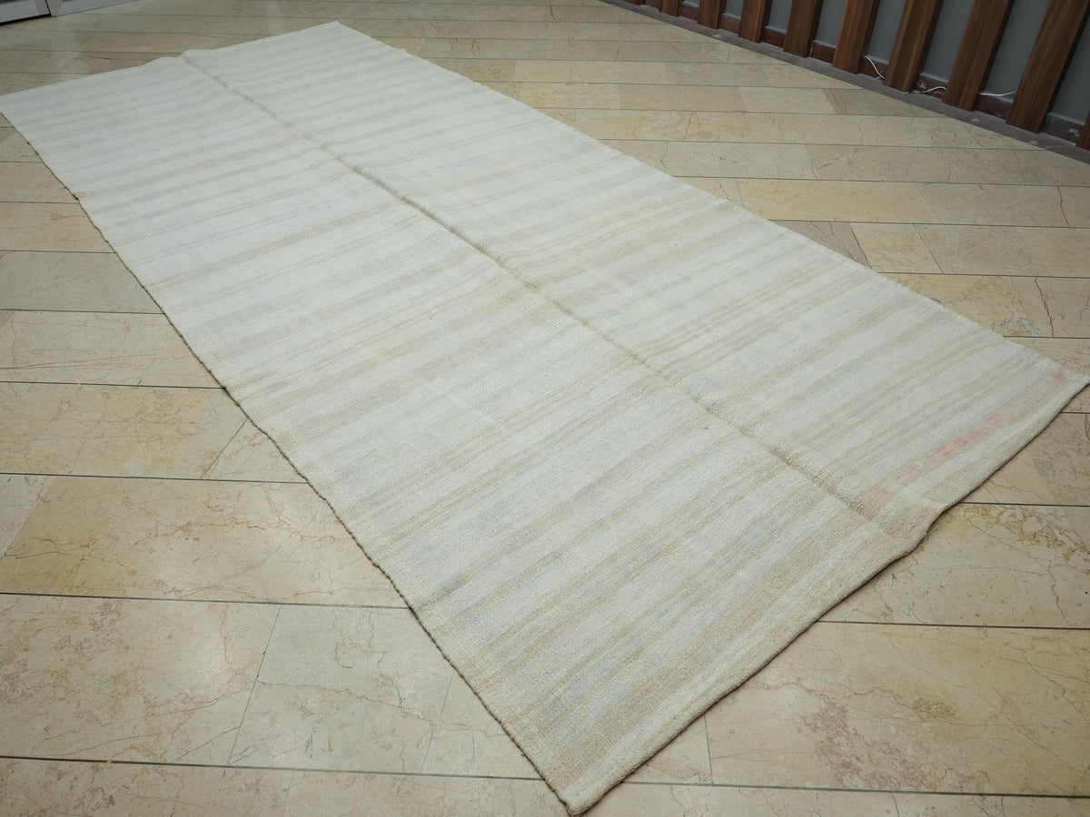 Neutral Color Striped Vintage Hemp Kilim Rug: 5.7x12.5 Feet,Scandinavian Style Turkish Rugs