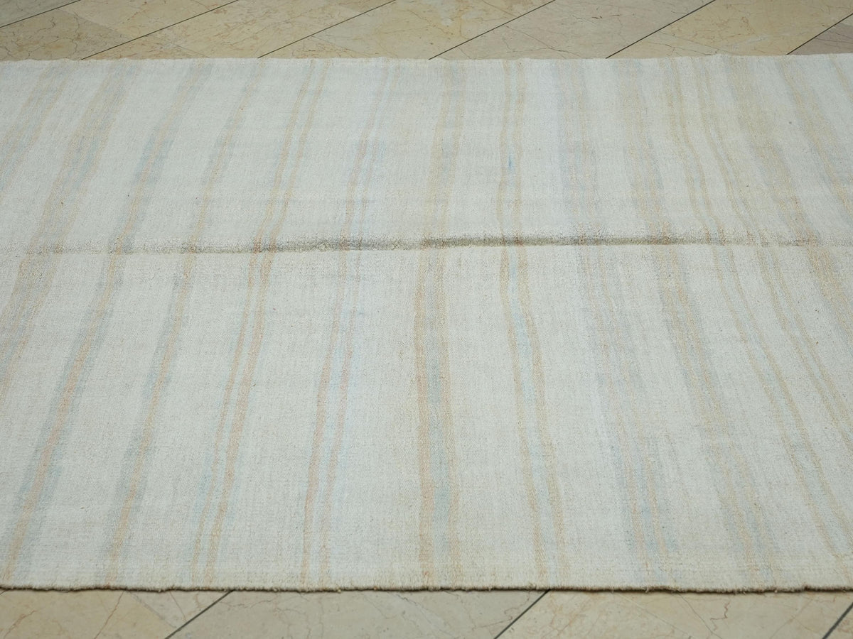 Neutral Color Striped Vintage Hemp Kilim Rug: 5.7x12.5 Feet,Scandinavian Style Turkish Rugs