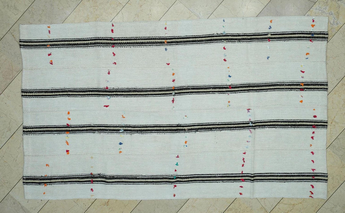 Minimal Decor Striped Turkish Hemp Kilim Rug,5.1x8.7 Feet,Flat Weave Organic Area Rugs.