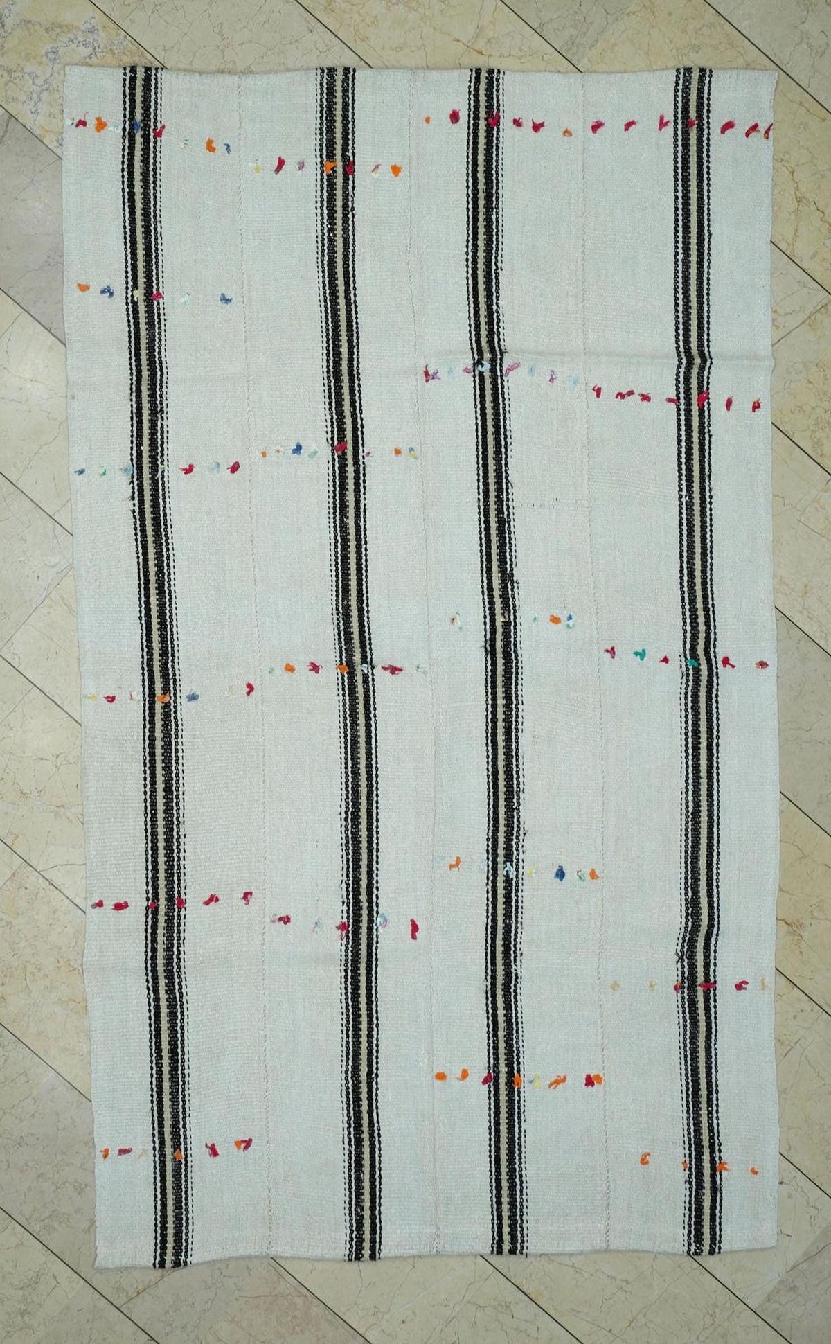 Minimal Decor Striped Turkish Hemp Kilim Rug,5.1x8.7 Feet,Flat Weave Organic Area Rugs.