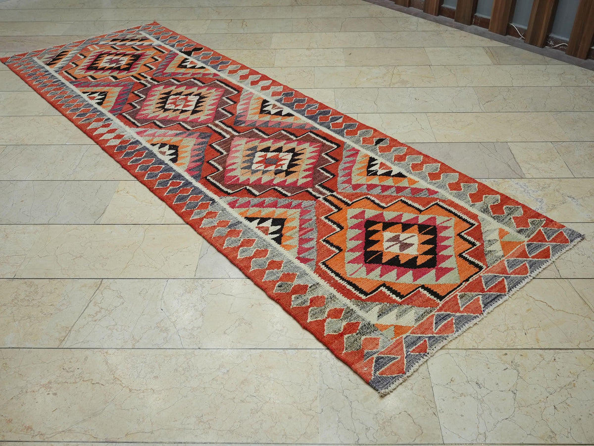 Vintage Turkish Kilim Rug Runner: Home Living Kitchen Decor Rugs, 3.5"x10.6" Ft.