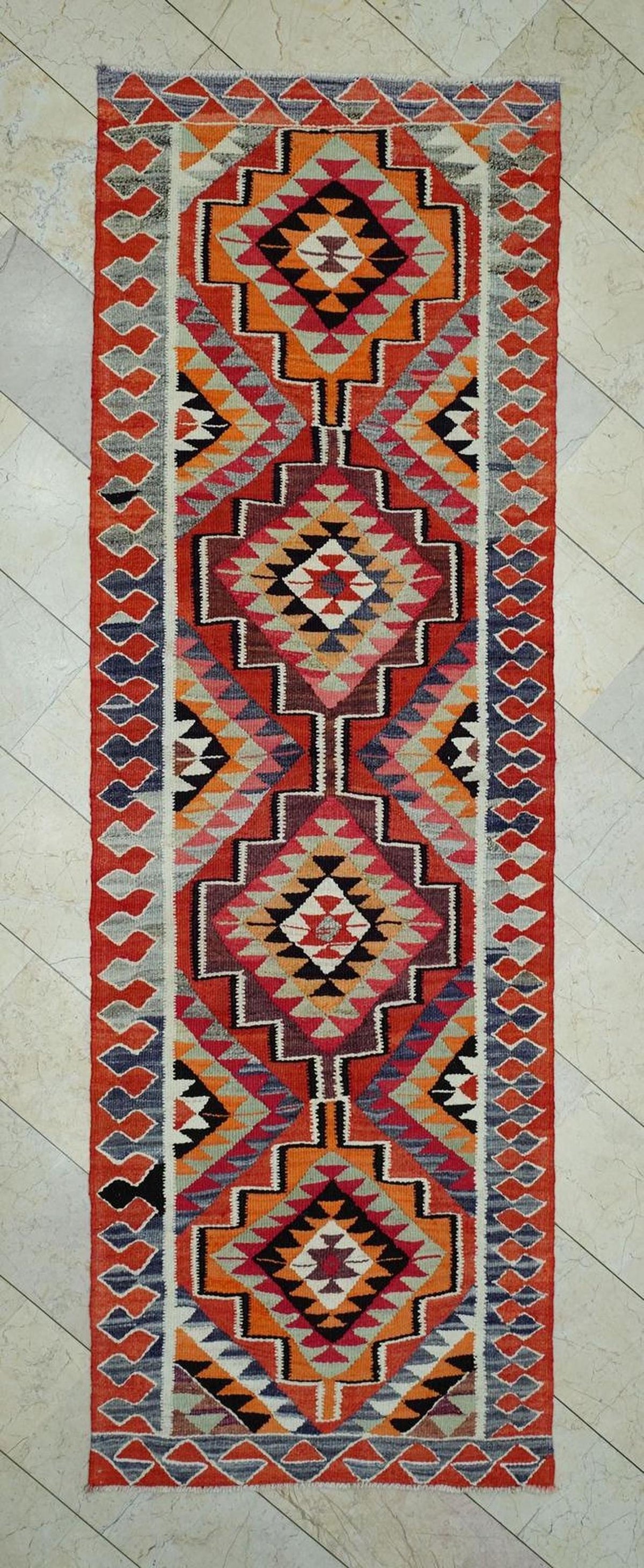 Vintage Turkish Kilim Rug Runner: Home Living Kitchen Decor Rugs, 3.5"x10.6" Ft.