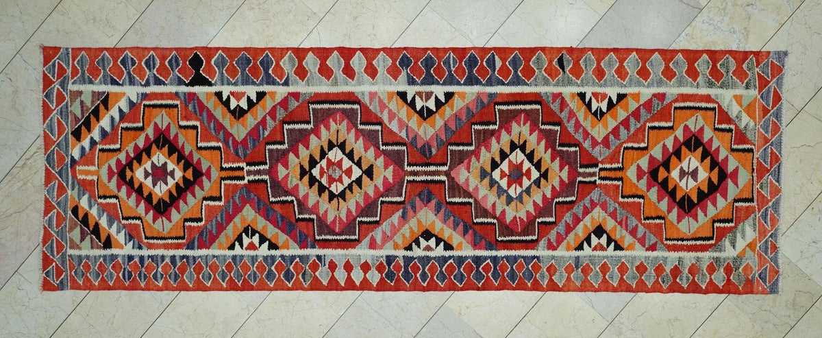 Vintage Turkish Kilim Rug Runner: Home Living Kitchen Decor Rugs, 3.5"x10.6" Ft.