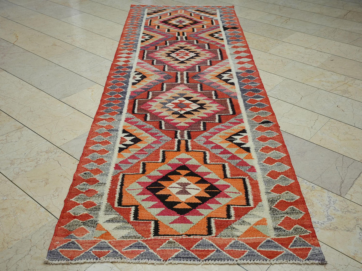 Vintage Turkish Kilim Rug Runner: Home Living Kitchen Decor Rugs, 3.5"x10.6" Ft.