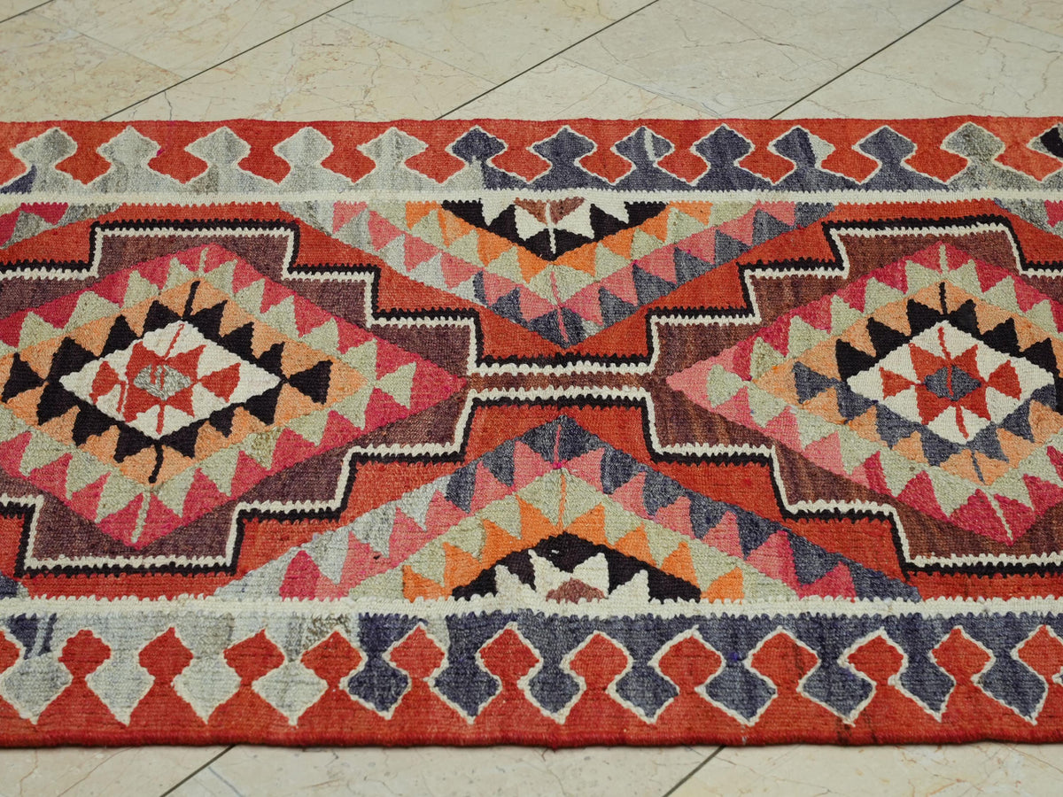 Vintage Turkish Kilim Rug Runner: Home Living Kitchen Decor Rugs, 3.5"x10.6" Ft.