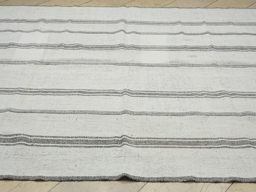 7x9 Scandinavian Style White & Gray Striped Turkish Kilim Rug: Cotton And Goat Hair Rugs.
