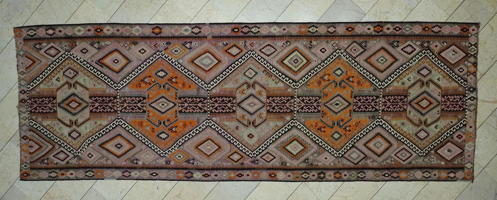 5x14,4 Old Kurdish Kars Kilim Rug Runner,Extra Long Area,Minimalist Style Decor Rugs.