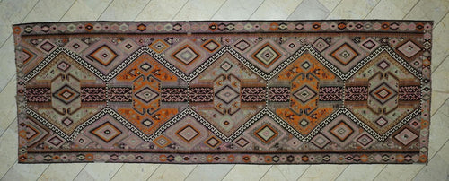 5x14,4 Old Kurdish Kars Kilim Rug Runner,Extra Long Area,Minimalist Style Decor Rugs.