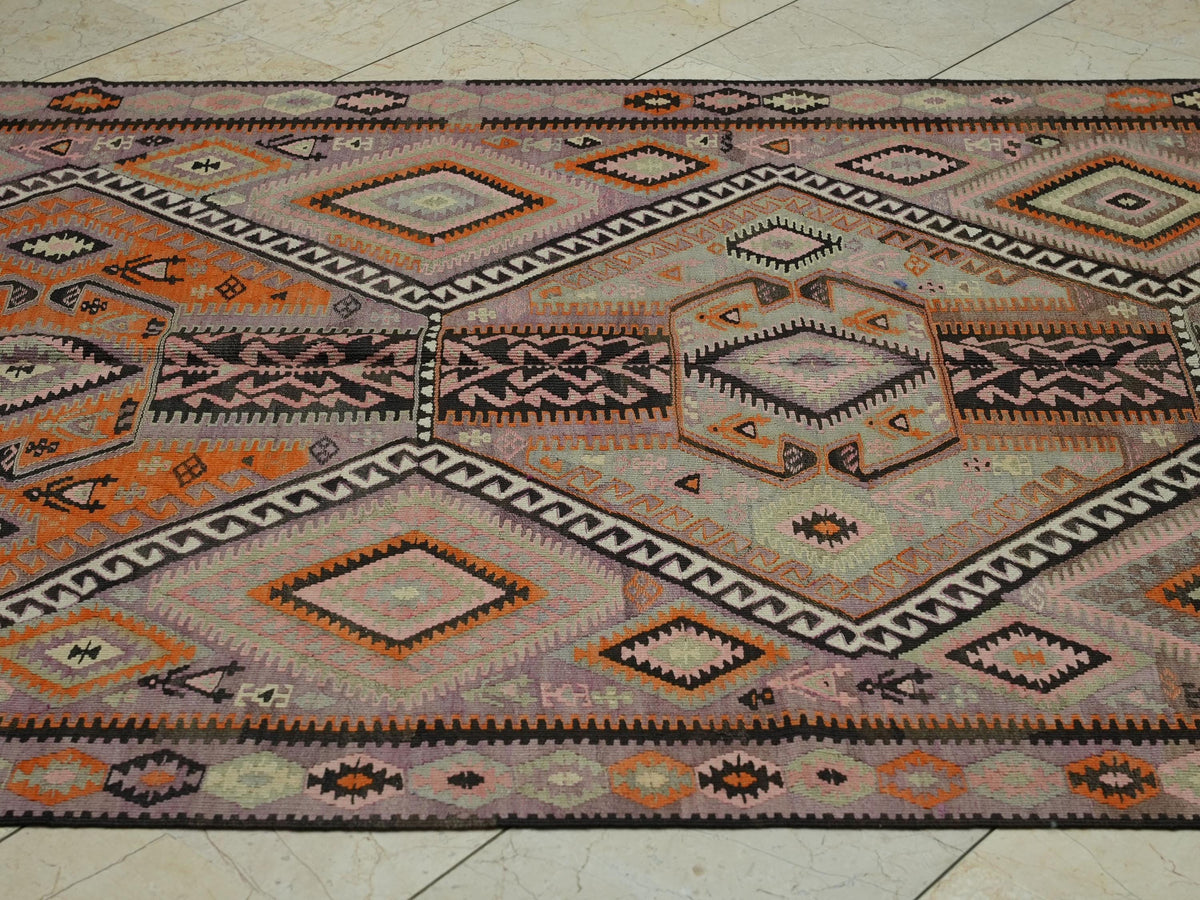 5x14,4 Old Kurdish Kars Kilim Rug Runner,Extra Long Area,Minimalist Style Decor Rugs.