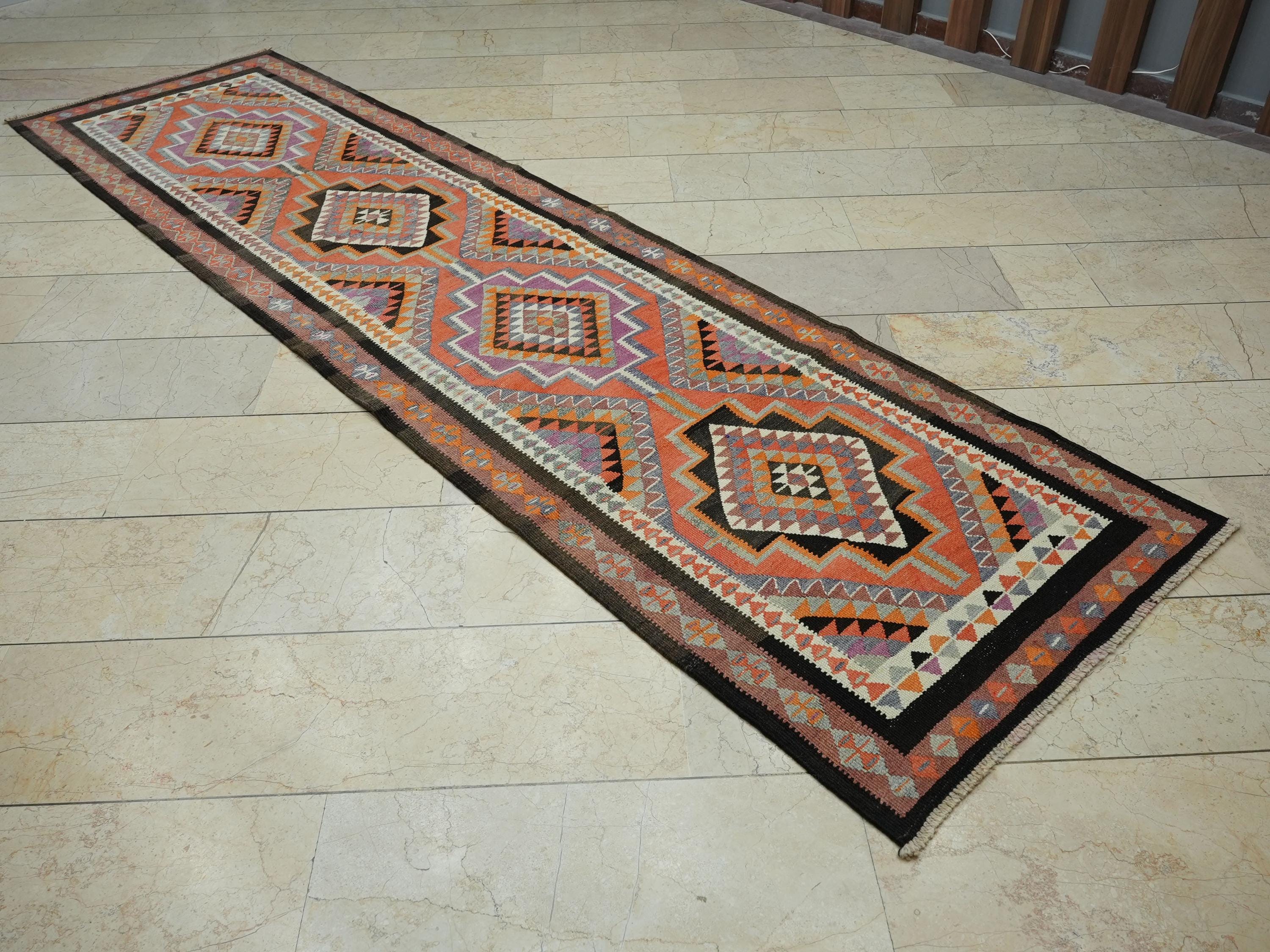 Kurdish Wedding Gift Kilim Rug Runner,3,1"x11,5" Feet,Home Living Decor Rugs.