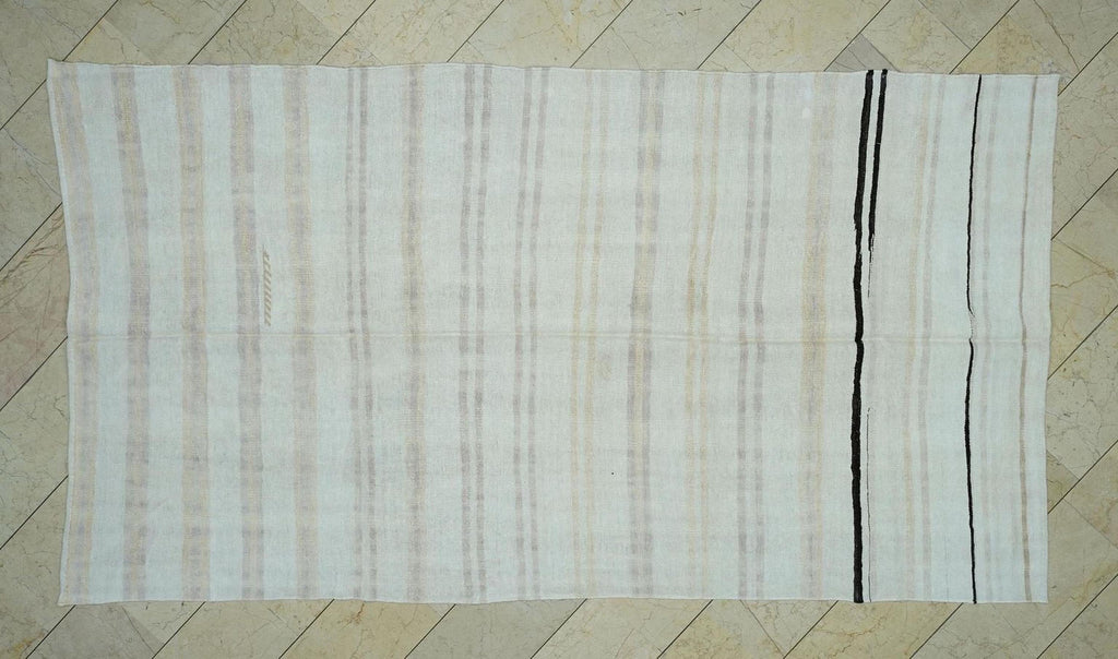 Mid Century Modern Striped Hemp Kilim Rug: Turkish Handmade Rugs, 5,7"x10,6" Feet.