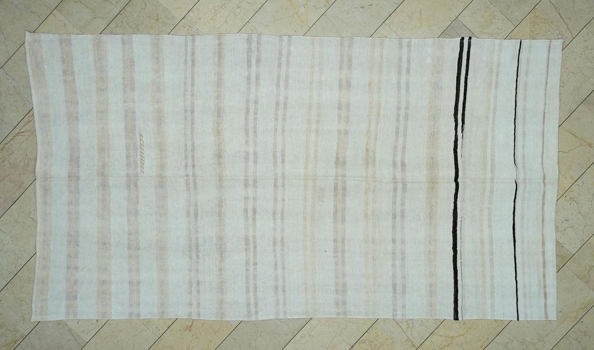 Mid Century Modern Striped Hemp Kilim Rug: Turkish Handmade Rugs, 5,7"x10,6" Feet.
