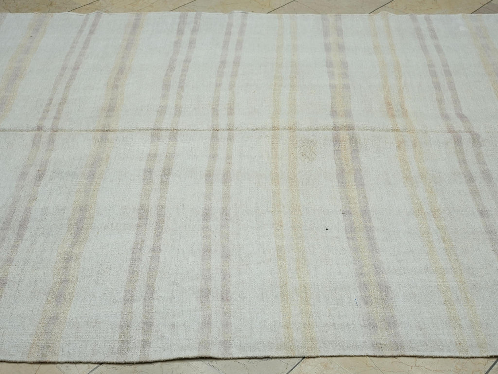 Mid Century Modern Striped Hemp Kilim Rug: Turkish Handmade Rugs, 5,7"x10,6" Feet.