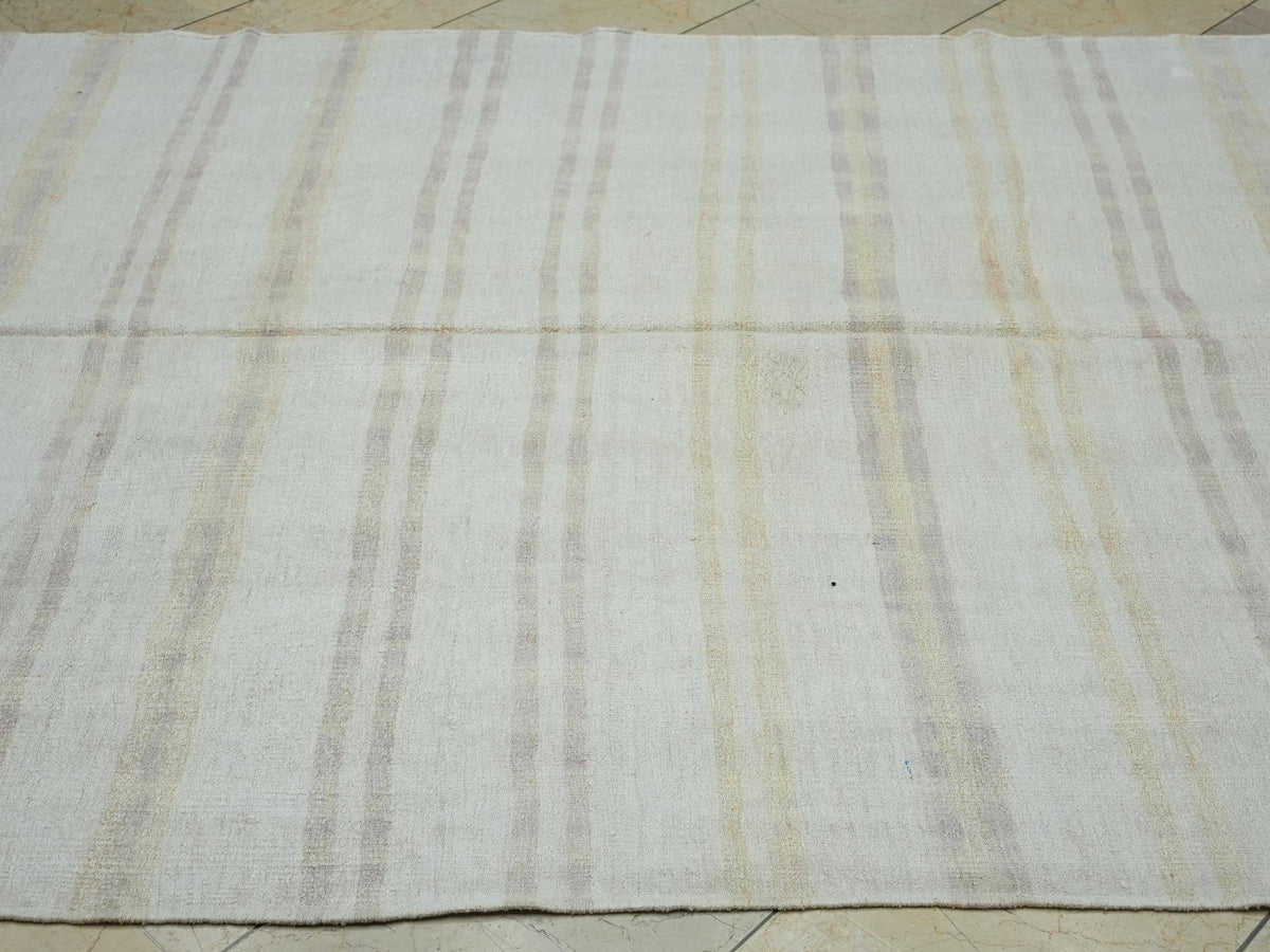 Mid Century Modern Striped Hemp Kilim Rug: Turkish Handmade Rugs, 5,7"x10,6" Feet.