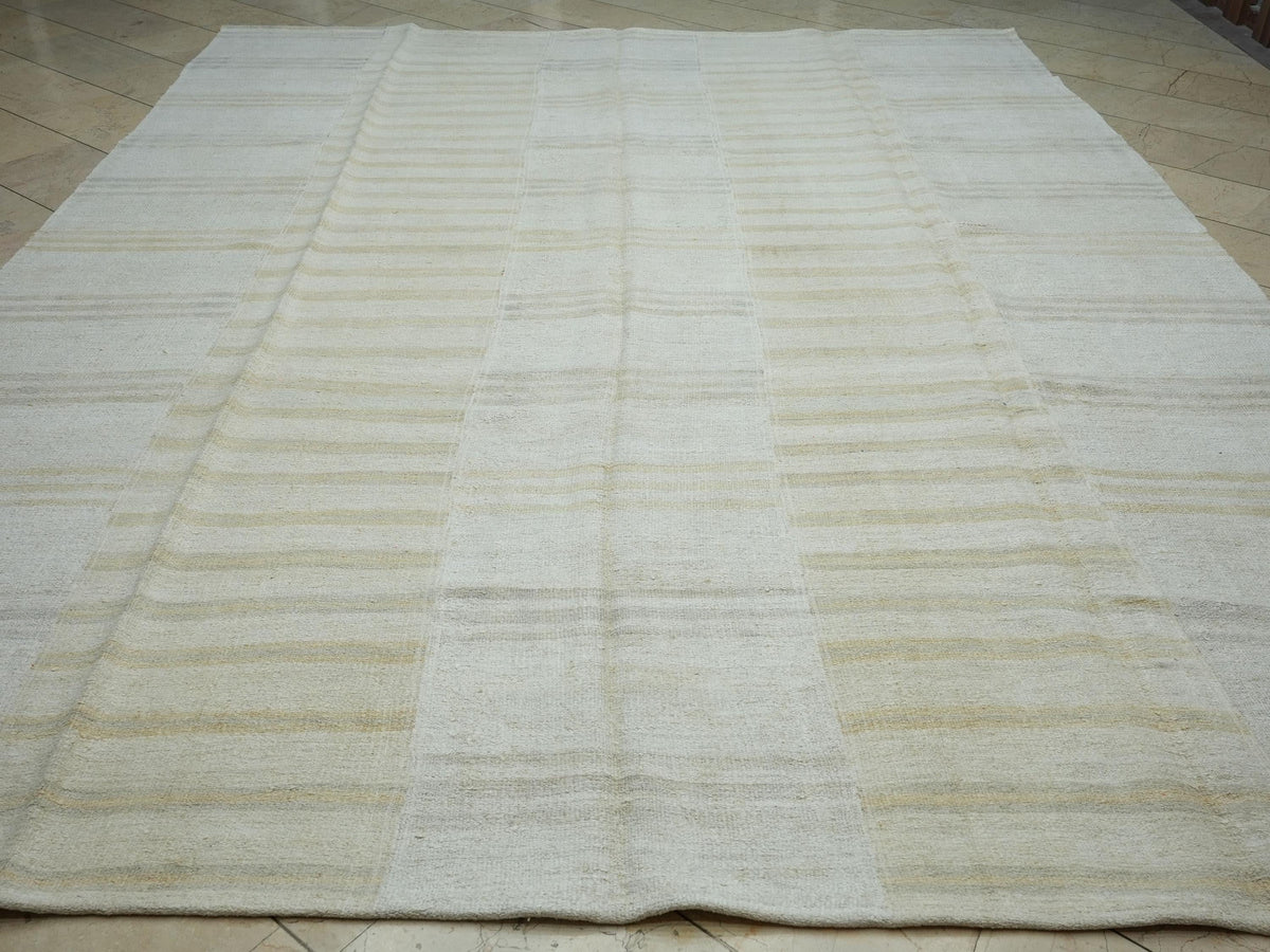 Oversized Striped Handmade Turkish Hemp Rug: Scandinavian Style Flat Weave Rugs, 9,4x12,2 Feet.