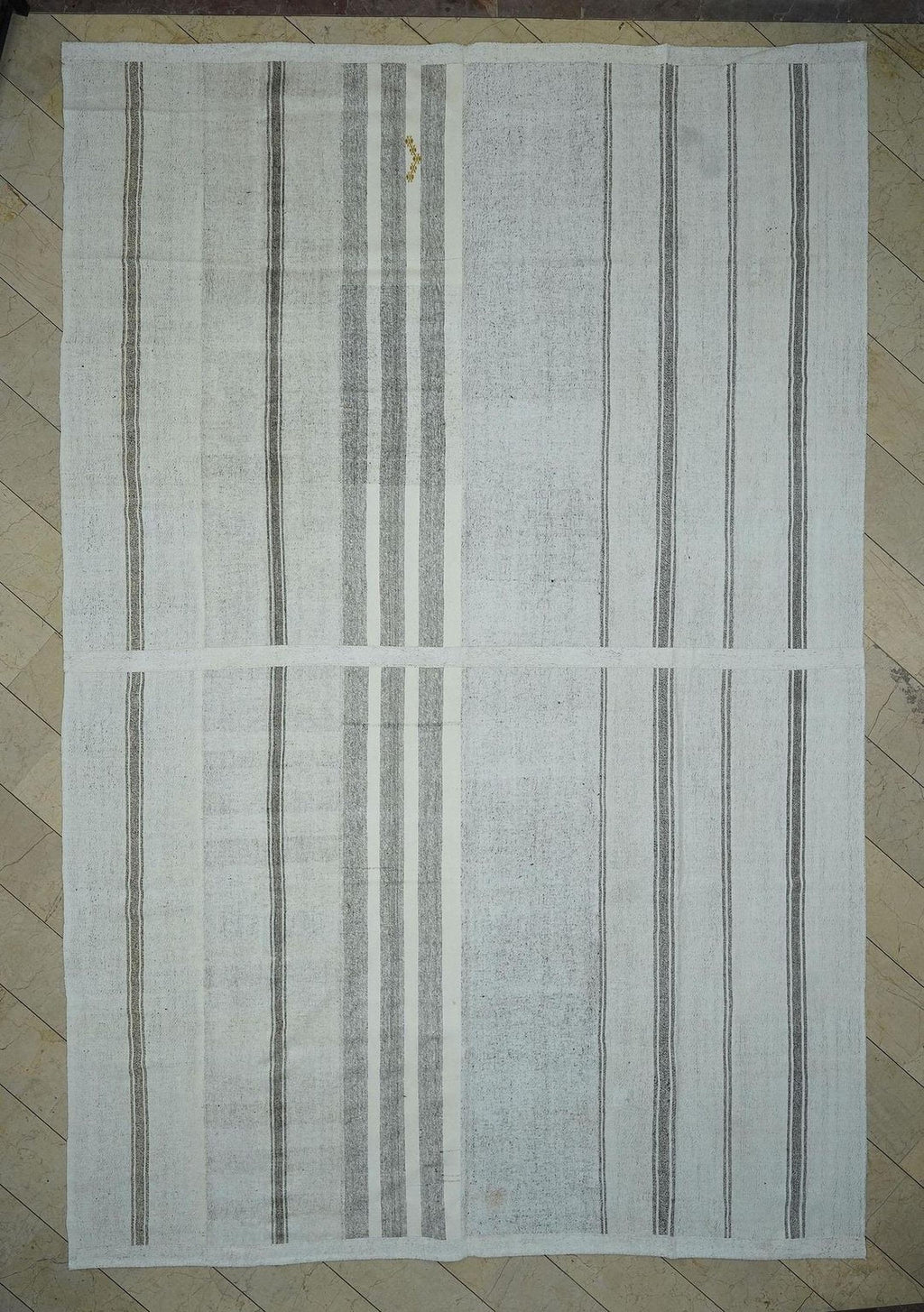 11x16 Oversized White & Gray Turkish Kilim Rug: Cotton And Goat Hair Woven Rugs