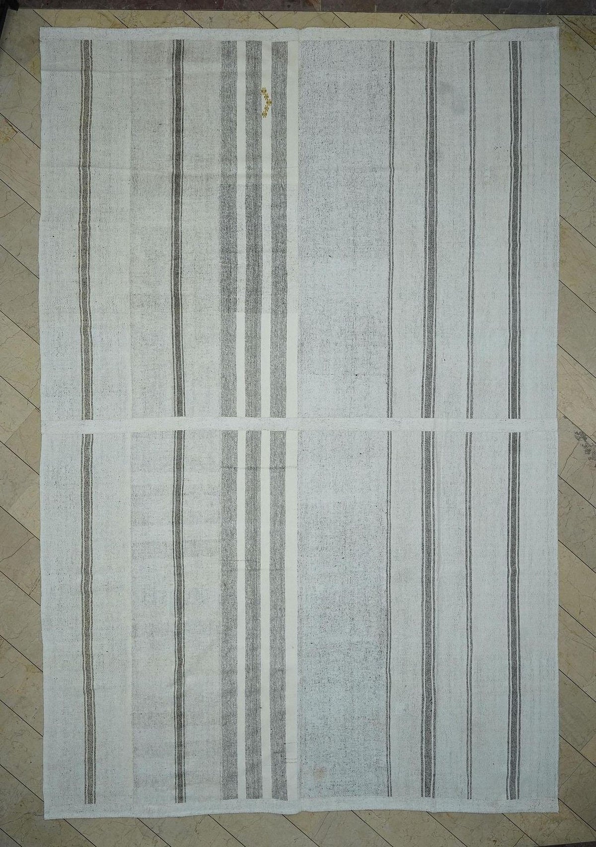 11x16 Oversized White & Gray Turkish Kilim Rug: Cotton And Goat Hair Woven Rugs