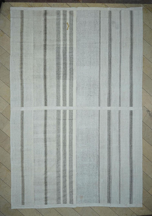 11x16 Oversized White & Gray Turkish Kilim Rug: Cotton And Goat Hair Woven Rugs