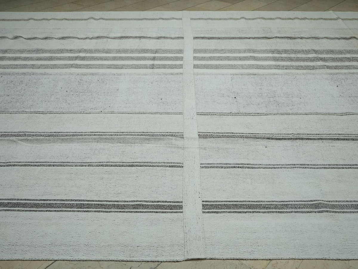 11x16 Oversized White & Gray Turkish Kilim Rug: Cotton And Goat Hair Woven Rugs