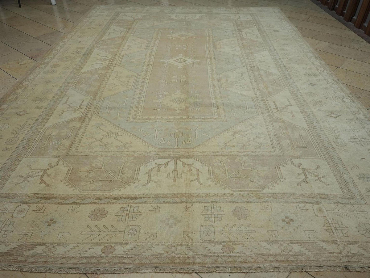 Oushak Rug: Muted Turkish Wool Rugs 9.5 x 13.5 ft,Home Living Area Carpet.