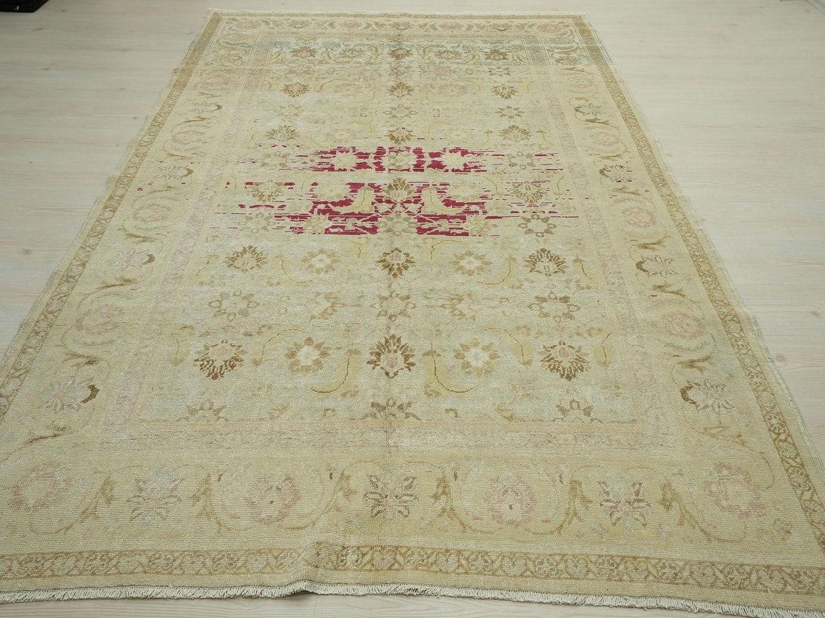 Handmade Vintage Oushak Wool Rug 6x9 ft: Muted Color Turkish Area Carpet Rugs.