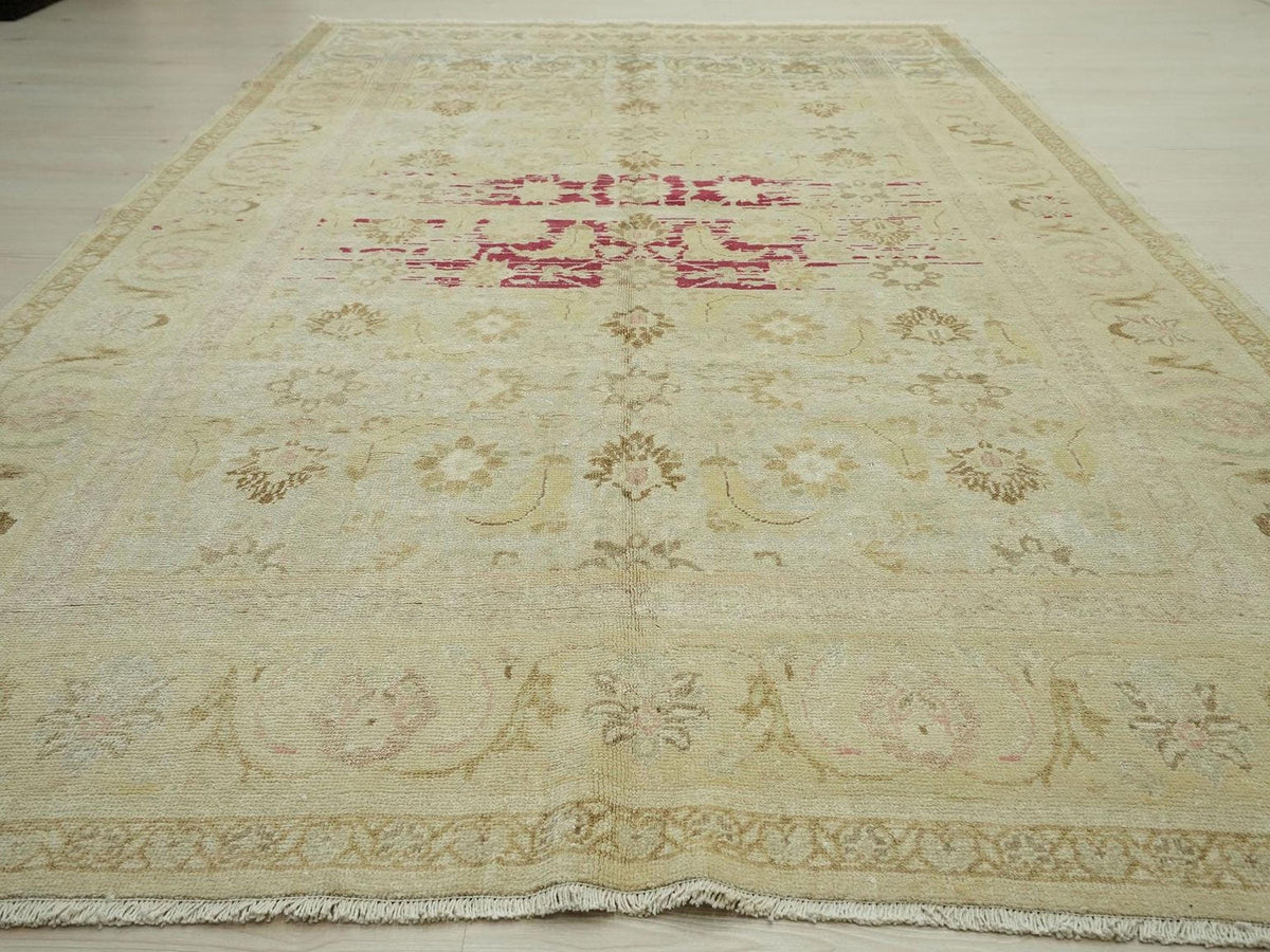 Handmade Vintage Oushak Wool Rug 6x9 ft: Muted Color Turkish Area Carpet Rugs.