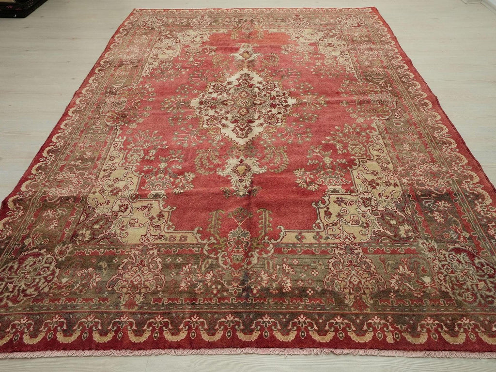 Antique Decor Turkish Sivas Rug: 6.7x9.5 ft, Red Brown Large Anatolian Carpet Rugs.