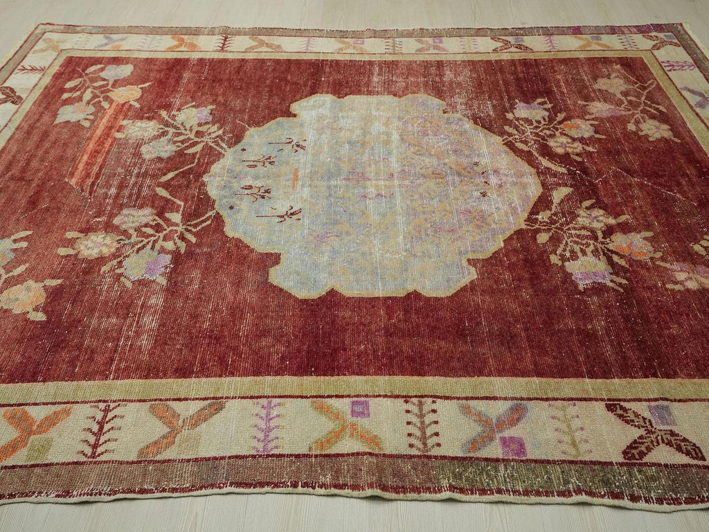 1930s Antique Decor Wool Turkish Area Rug: 7x9.4 ft, West Anatolian Carpet Rugs.