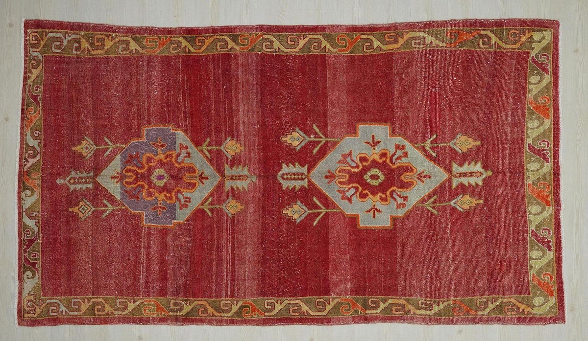1940s One Of A Kind Antique Turkish Wool Rug,Red,Blue Artistic Rugs 5x10 Ft.
