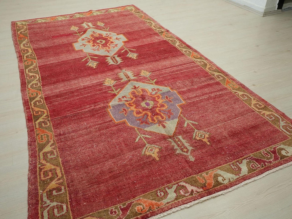 1940s One Of A Kind Antique Turkish Wool Rug,Red,Blue Artistic Rugs 5x10 Ft.