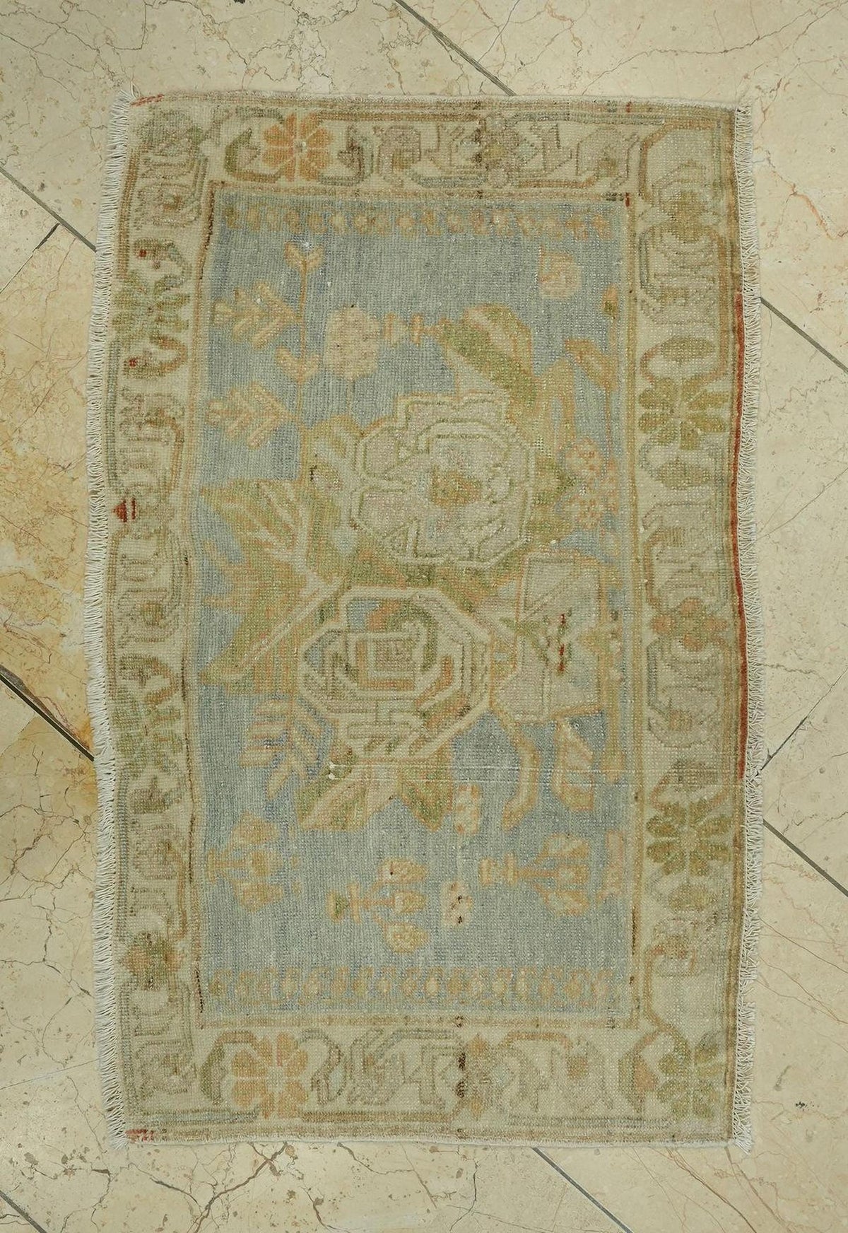 Wall Or Table Decor Small Size Antique Handmade Rug: 1.6x2.7 Feet.